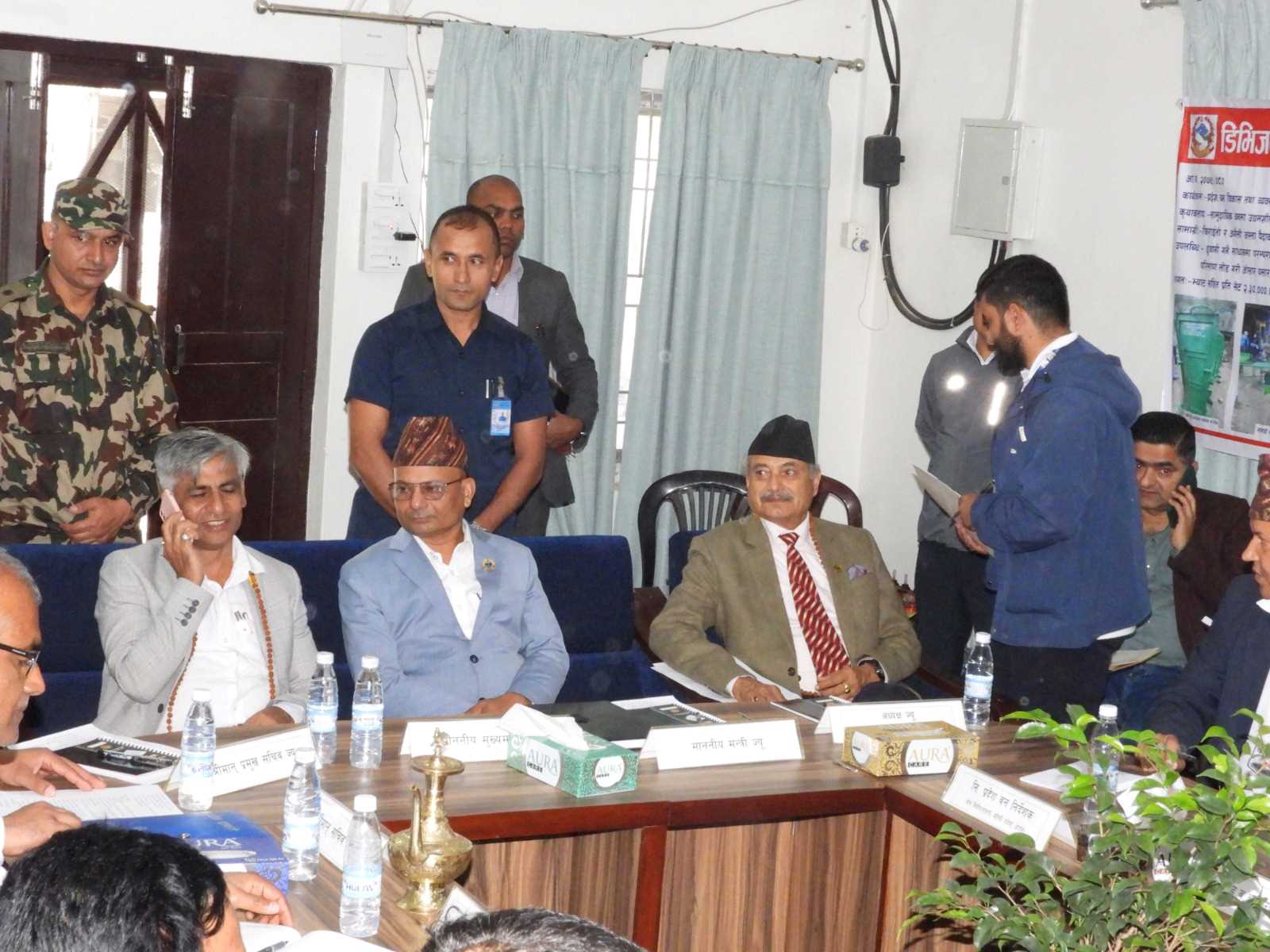 NTNC chairman Dr. Oli meeting with Koshi Province chief minister Hon. Mr. Kedar Karki (left side) and province minister for forests (MOTFE) Hon. Mr. Ganesh Upreti (center)